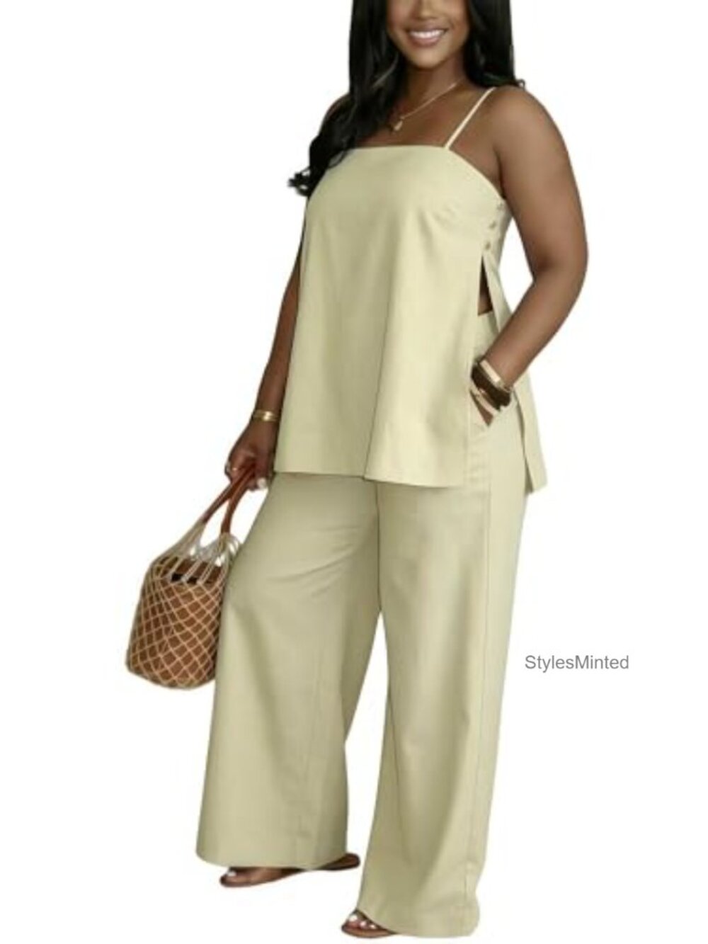 Women 2 Piece Wide Leg Pants Set Sleeveless Tank Top Vacation Outfit